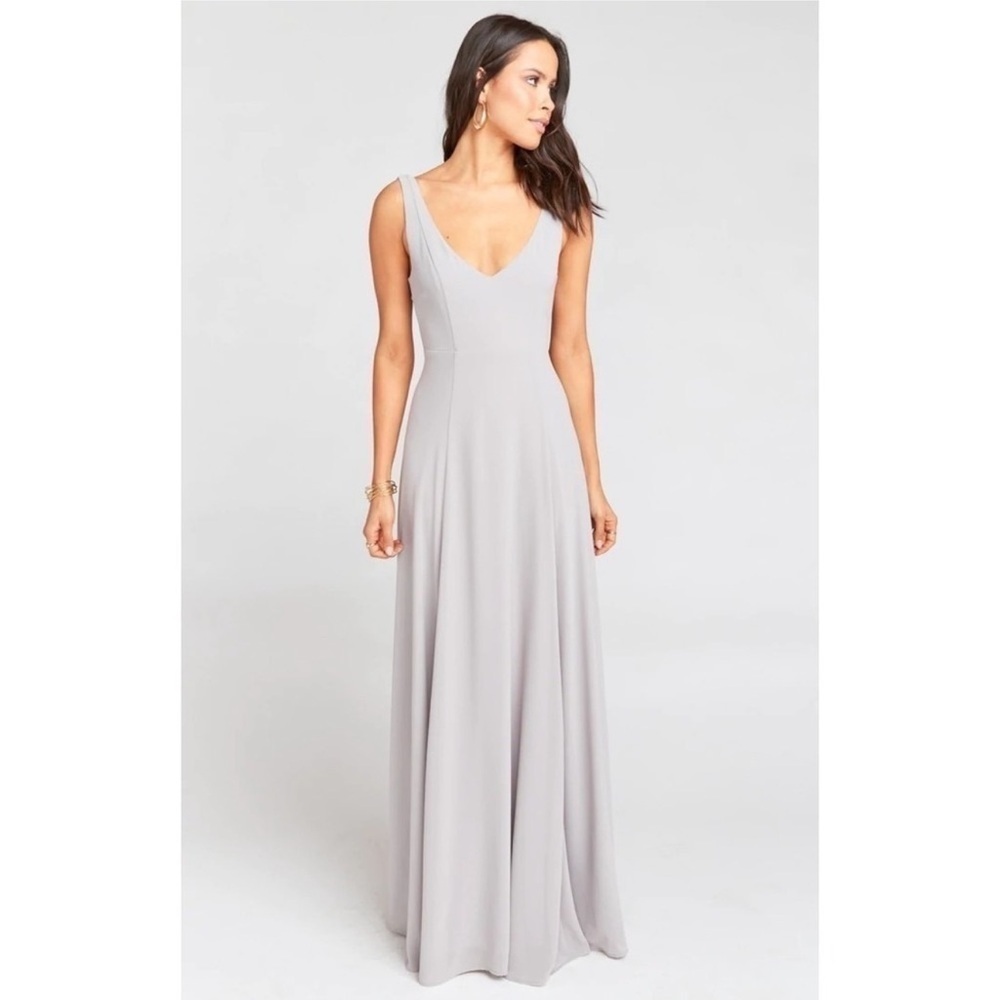 NWT3 MUMU Weddings Jenn Maxi Dress in Dove Grey Chiffon Size M